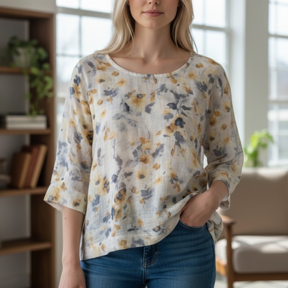 NWOT,‎ Pure Jill Linen Top, Floral Pattern, S petite, R50